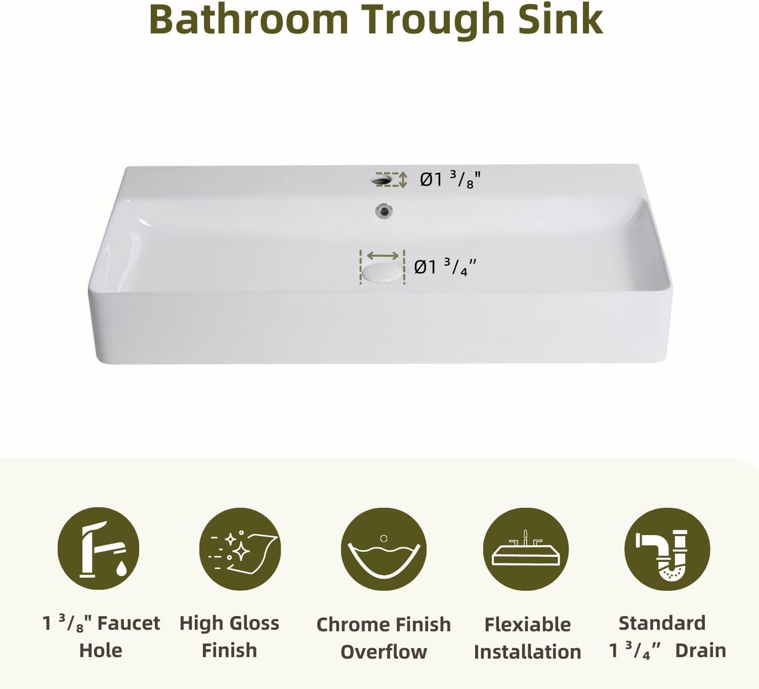 Los Flexi Los Flexi 43" x 16" Extra Large Trough Sink, Dual Faucet Holes, Wall-Mount Install, Pop-Up Drain WFLFBSTM04-01