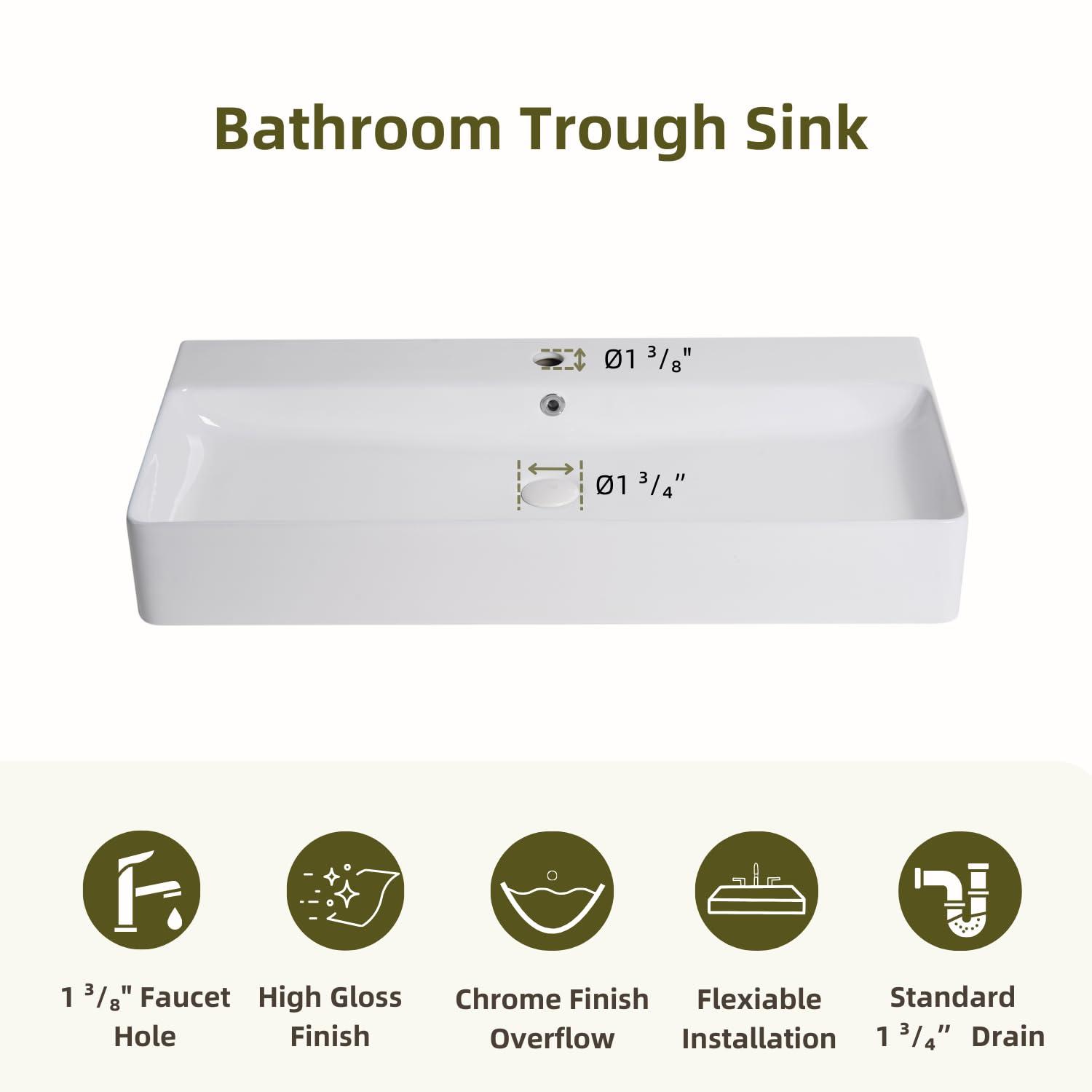 Los Flexi Los Flexi 43" x 16" Extra Large Trough Sink, Dual Faucet Holes, Wall-Mount Install, Pop-Up Drain WFLFBSTM04-01