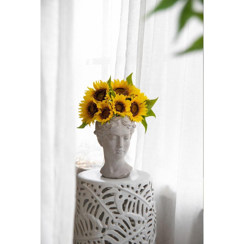 Classic Greek Lady Whitewash Cement Head Planter - Indoor/Outdoor Decor