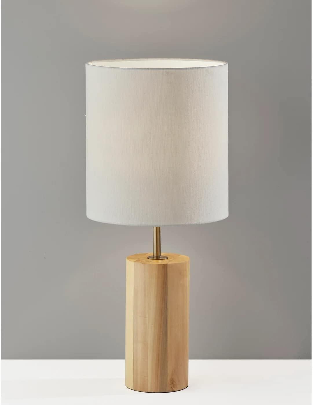 Natural Oak Wood Table Lamp with White Fabric Shade