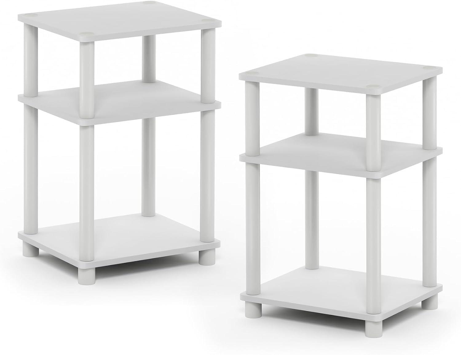 Modern Black and White 3-Tier Wood End Tables, Set of 2