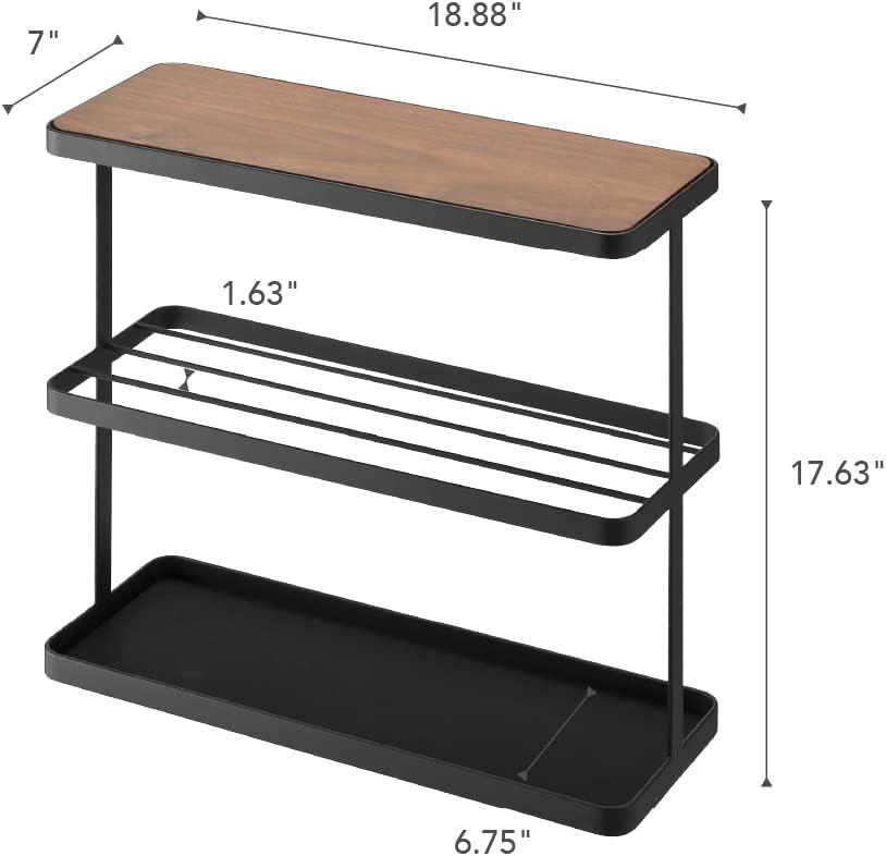 SlimFit Dark Brown Wood and Black Metal Narrow Side Table with Storage