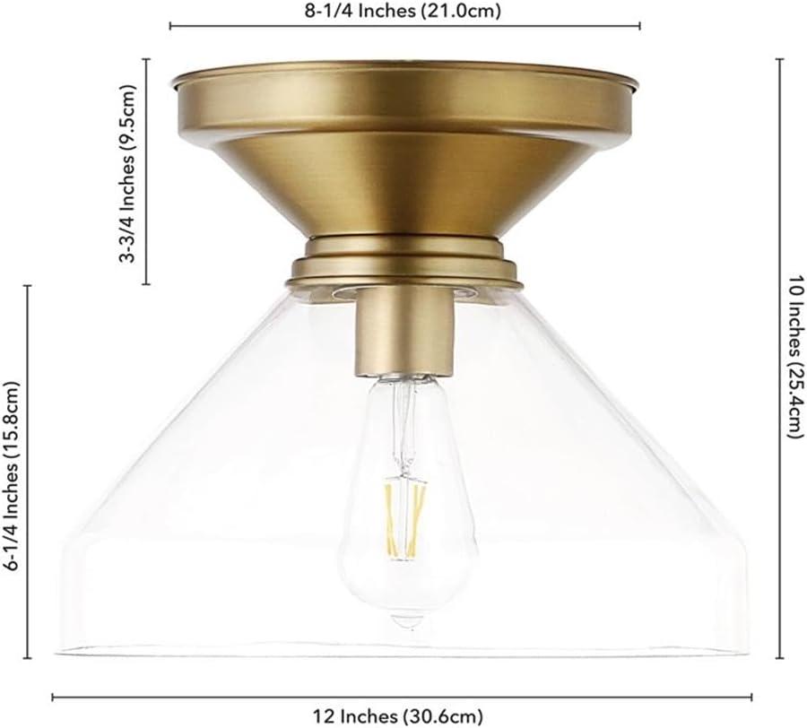 Henn&Hart 12" Brushed Brass Metal/Glass Semi Flush Mount