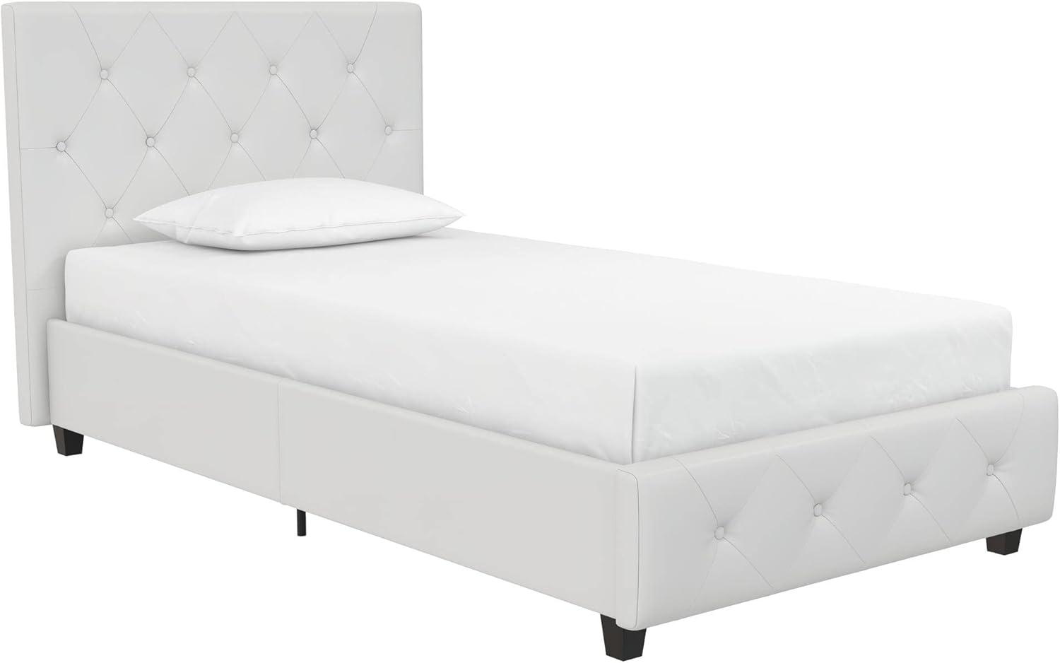 DHP Dakota Upholstered Platform Bed, Twin, White