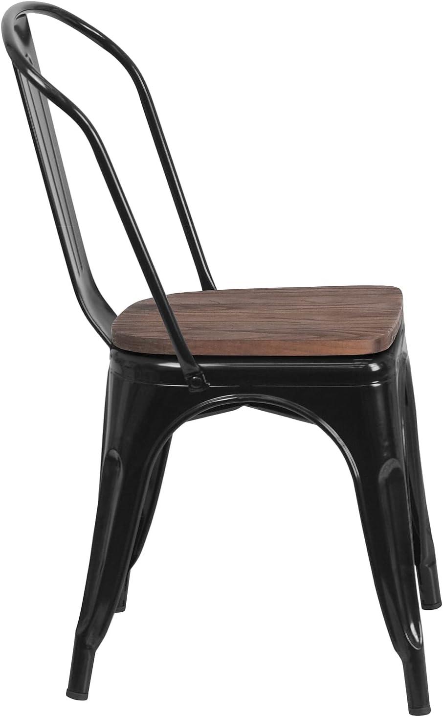 Flash Furniture Metal Stackable Chair with Wood Seat