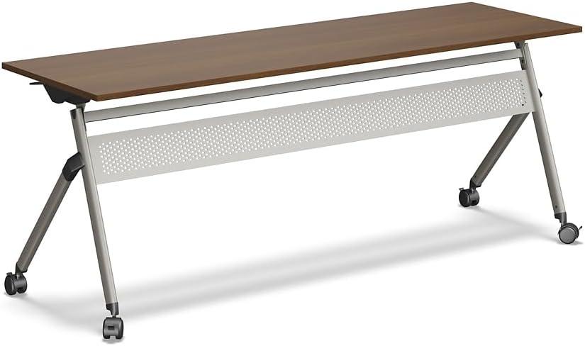 72" Warm Ash Laminate Flip Top Conference Table with Brushed Nickel Legs