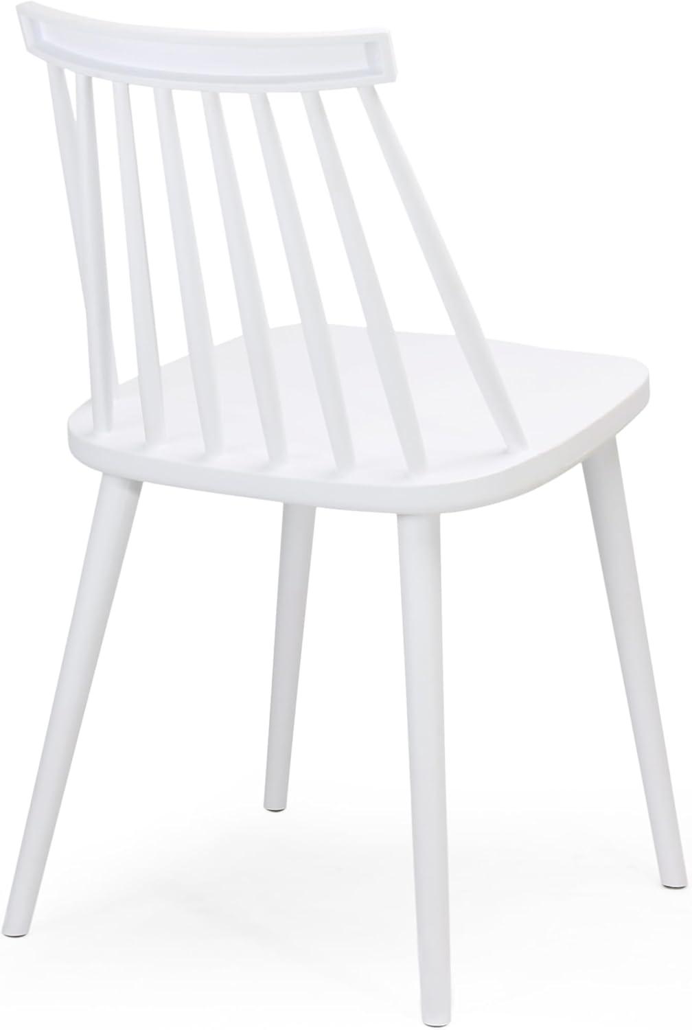 White Polypropylene Spindle Back Dining Chairs, Set of 2