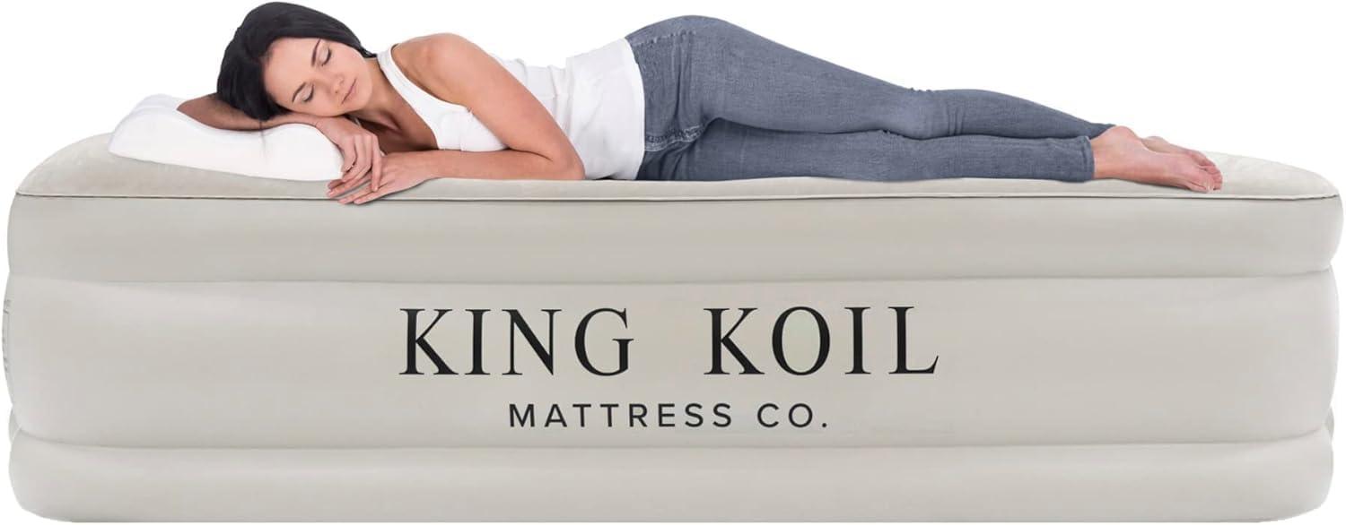 King Koil Beige Queen Air Mattress with Built-in Pump