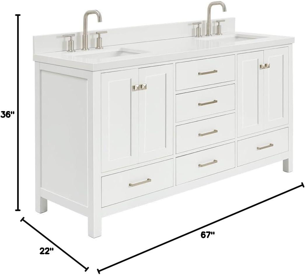Ariel A067dwqrvo Cambridge 67" Free Standing Double Rectangular Basin Vanity Set - White