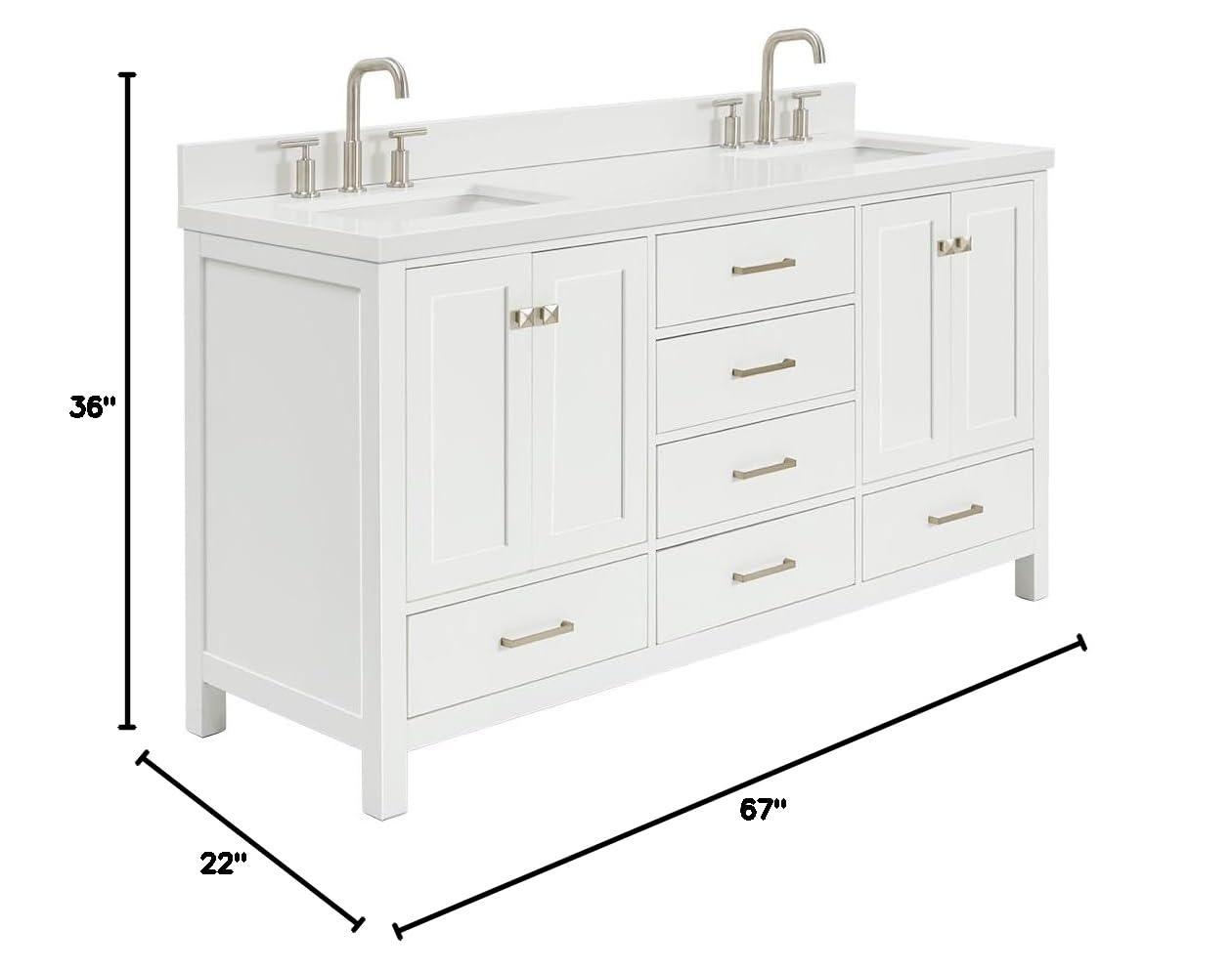 Ariel A067dwqrvo Cambridge 67" Free Standing Double Rectangular Basin Vanity Set - White