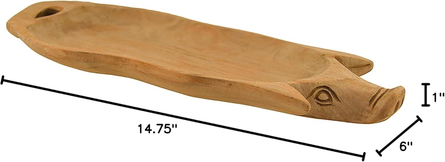 Zeckos Hand Carved Pig Shaped Decorative Wood Serving Tray 15 inch