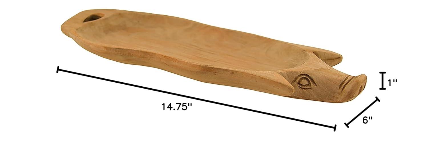 Zeckos Hand Carved Pig Shaped Decorative Wood Serving Tray 15 inch