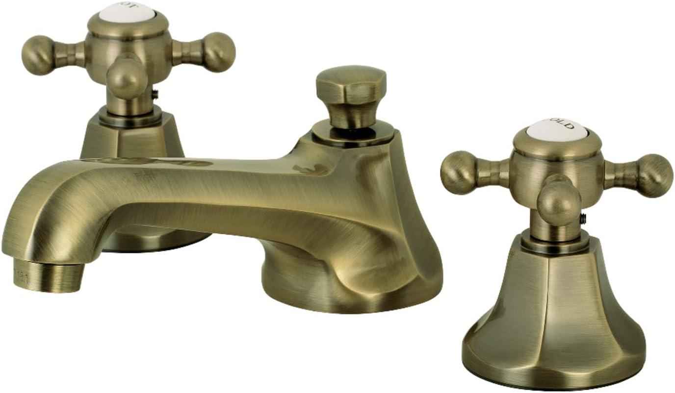 Kingston Brass Metropolitan Two-Handle 3-Hole Deck Mount Widespread Bathroom Faucet with Brass Pop-Up Drain