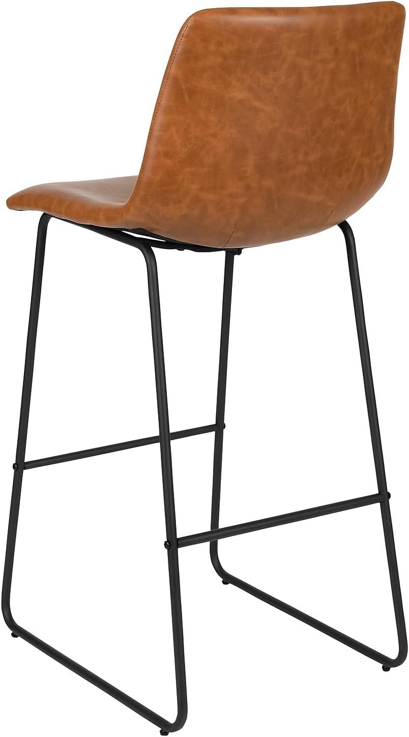 Reagan Light Brown Faux Leather Barstools with Metal Legs, Set of 2