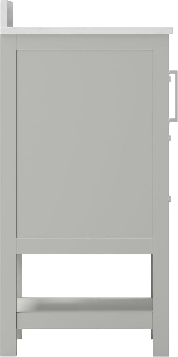 Taylor & Logan 36" Vivien Bathroom Vanity with Open Shelf and 3 Drawers Gray: Stoneware Top, Wood Frame, Single Basin