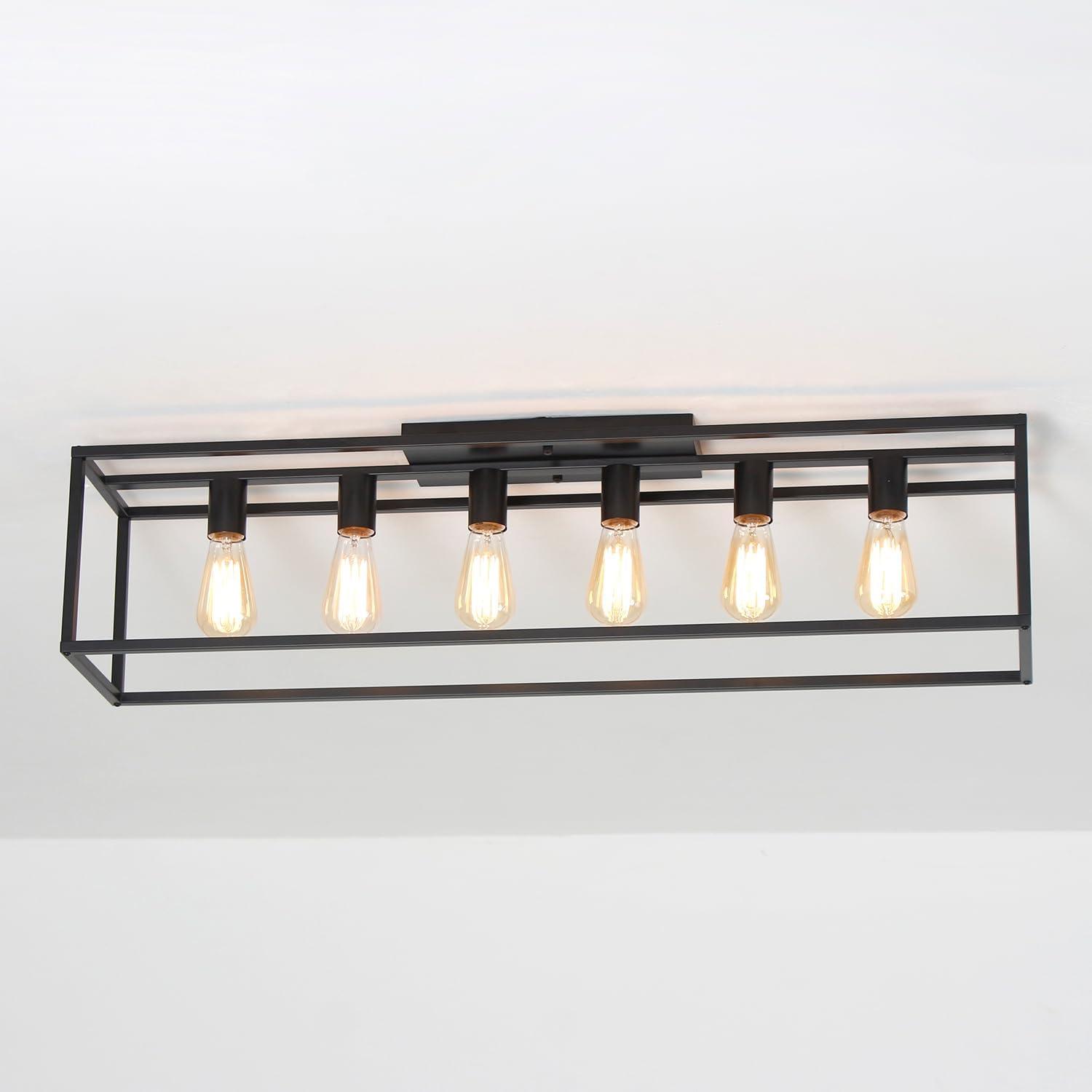 38" Black Metal Farmhouse Cage Flush Mount Ceiling Light