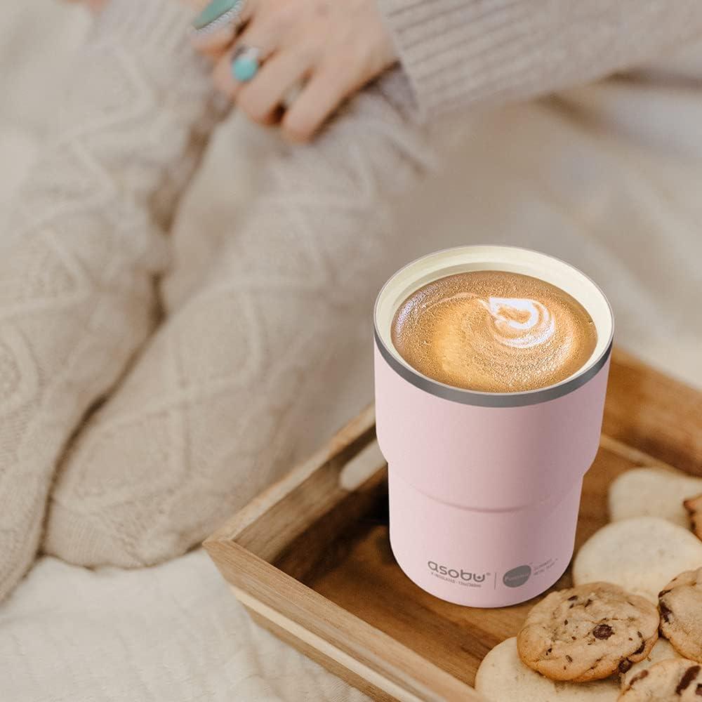 Asobu Ultimate Stainless Steel Ceramic Inner Coating Coffee Mug with Double Walled Copper Lining Insulation, 12 Ounces - (Pink)