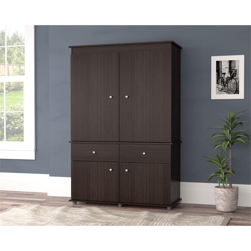 Espresso Modern Engineered Wood 2-Drawer 4-Shelf TV Armoire