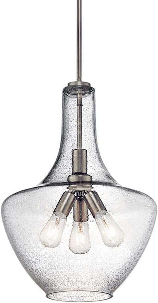 Everly 22.75" 3 Light Bell Pendant Clear Seeded Glass Brushed Nickel