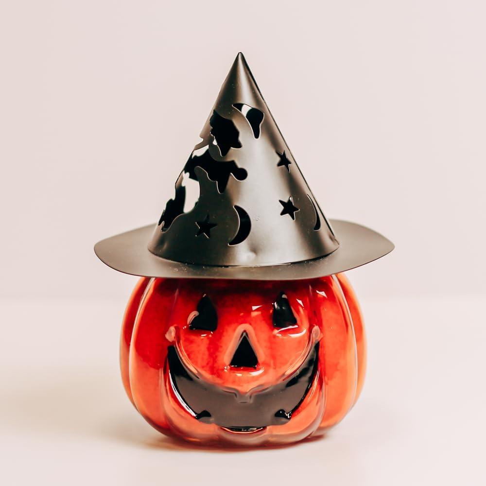 Orange Cinnamon Clove Pumpkin Jar Candle with Witch Hat Lid