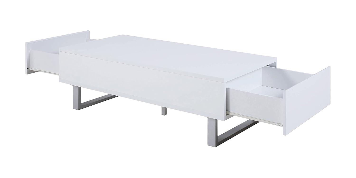 Coaster Contemporary Wood 2-Drawer Rectangular Coffee Table in White