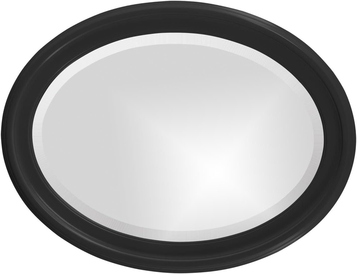 Glossy Black Oval Wood Framed Wall Mirror