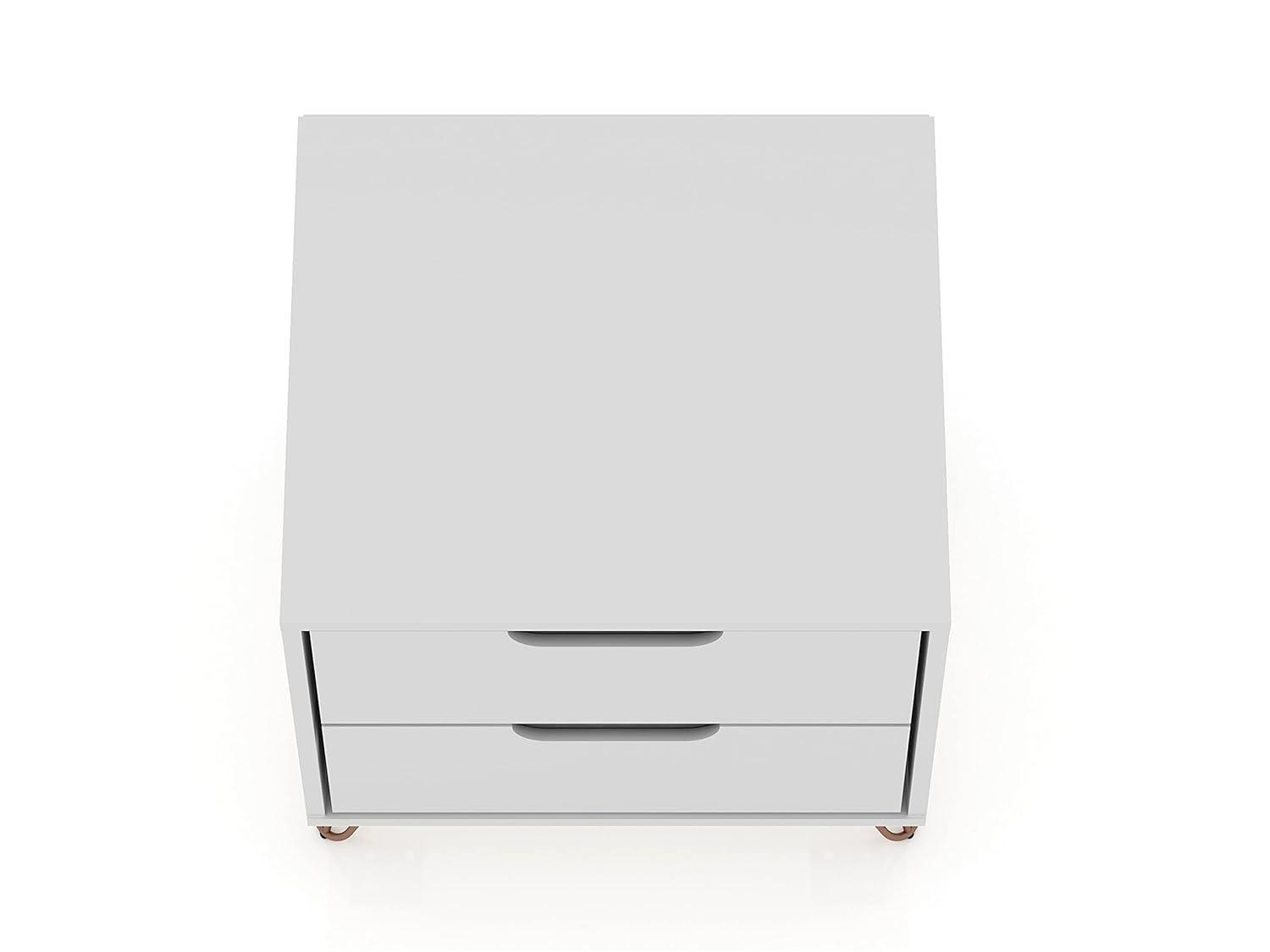 Set of 2 Rockefeller 2 Drawer Nightstands White - Manhattan Comfort: Modern Splayed Metal Legs, MDF