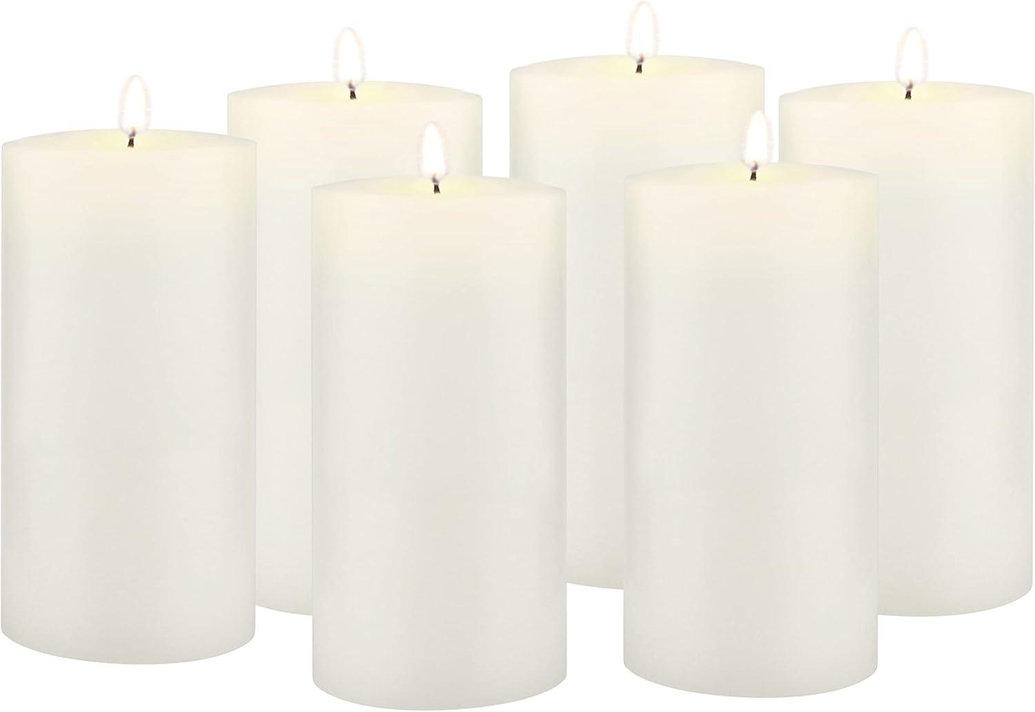 Stonebriar Unscented 3" x 6" 1-Wick White Pillar Candles, 6 Pack