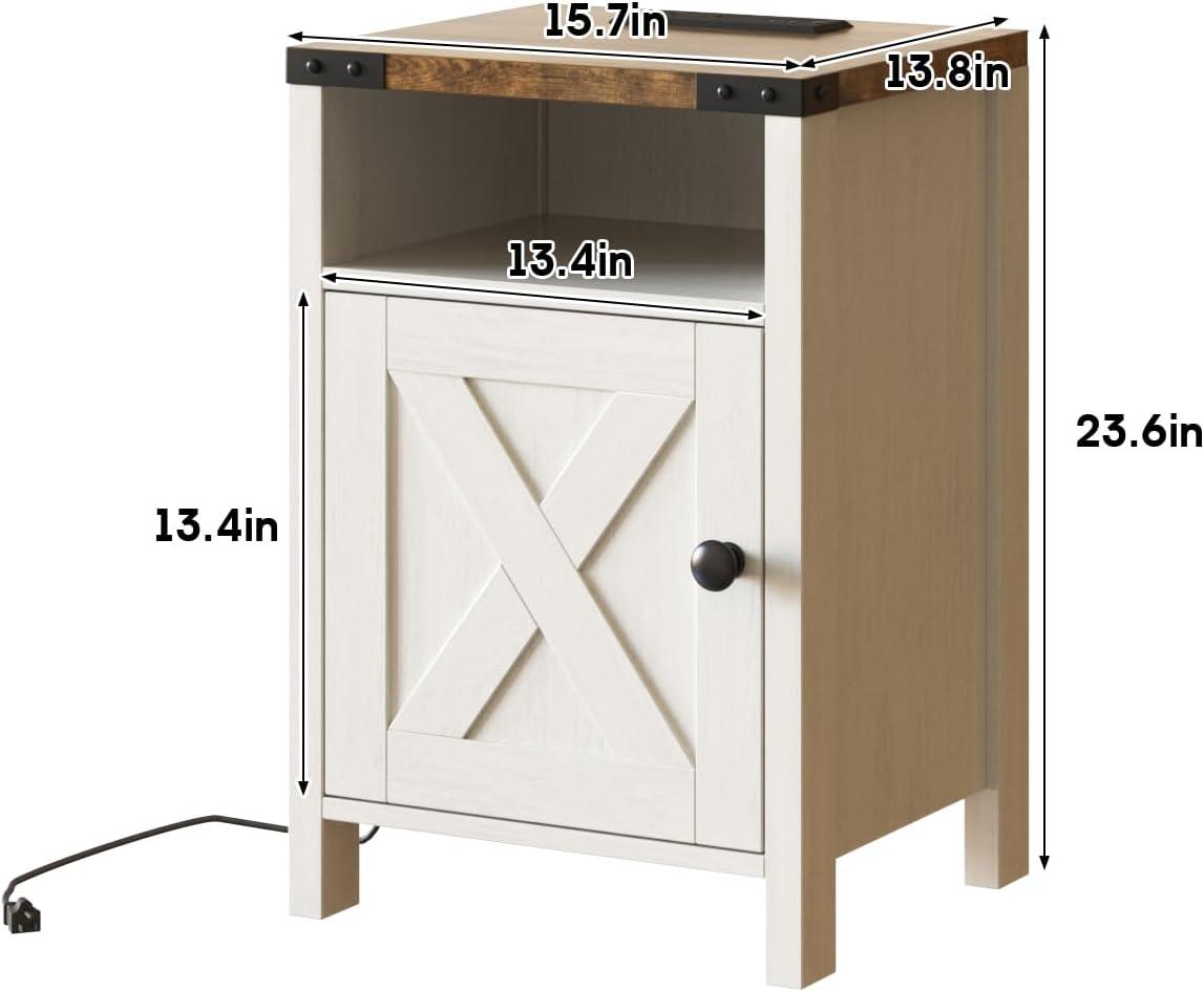 Wood Nightstands with Charging Station End Table Bedside Tables with Barn Door