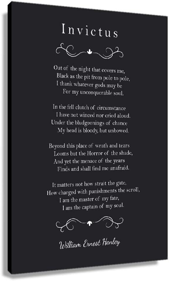 Invictus Poem Black and White Framed Canvas Print