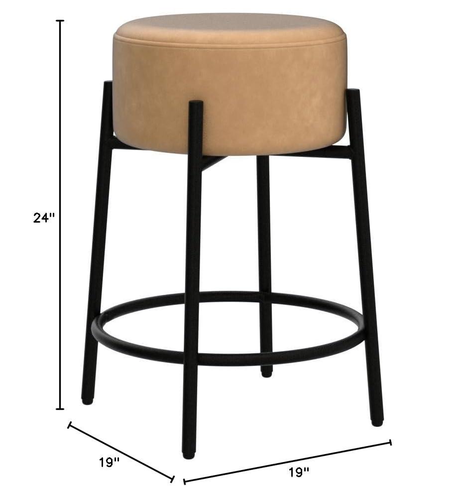 Nathan James Set of 4 Isaac Backless Barstools Brown Faux Leather