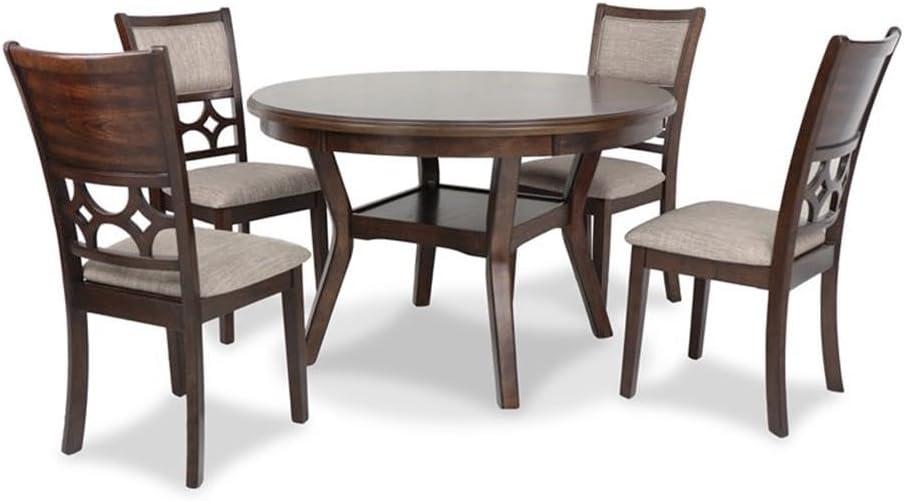 Cherry Brown Round Wood Dining Set with 4 Chairs