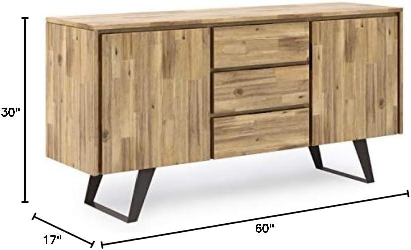 Simpli Home Lowry 60"W Solid Wood Modern Industrial 2-Door Sideboard Buffet with 3 Center Drawers