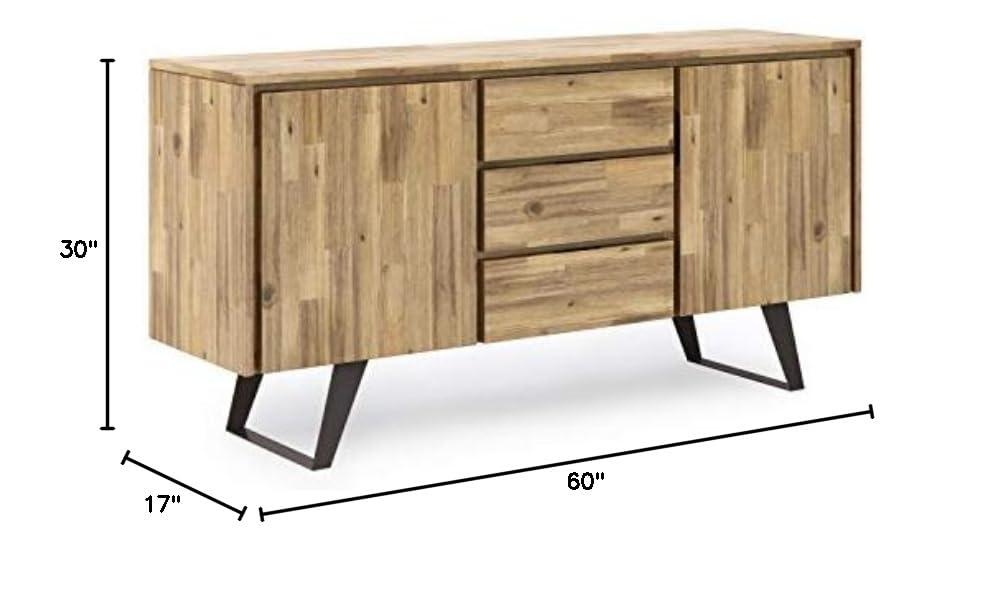 Simpli Home Lowry 60"W Solid Wood Modern Industrial 2-Door Sideboard Buffet with 3 Center Drawers