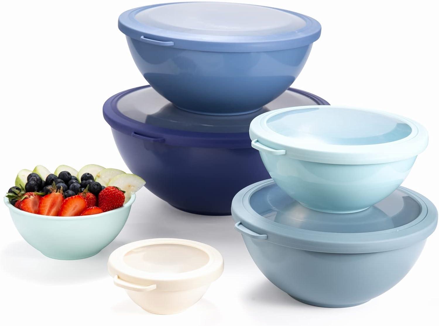 COOK WITH COLOR 12-Pc Mixing Bowls with Lids Set Plastic Bowls for Kitchen, Blue