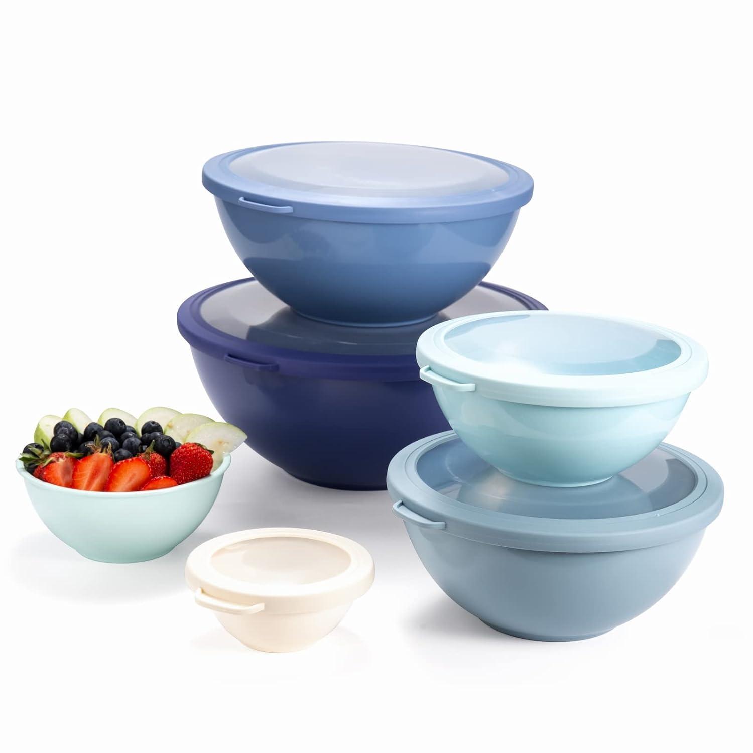 COOK WITH COLOR 12-Pc Mixing Bowls with Lids Set Plastic Bowls for Kitchen, Blue