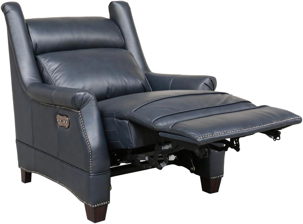 Shoreham Blue Leather Power Recliner with Nailhead Trim