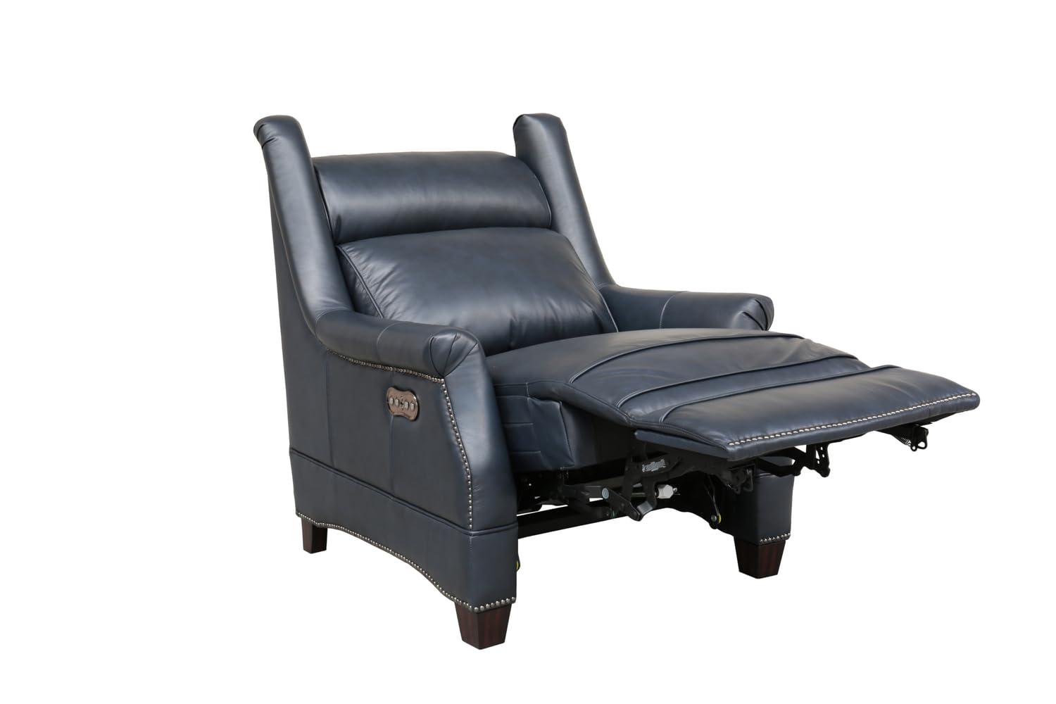Shoreham Blue Leather Power Recliner with Nailhead Trim