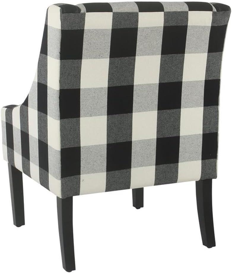 HomePop Modern Swoop Accent Armchair Black Plaid : Cotton Upholstery, Wood Legs, Foam Fill, No Assembly Required