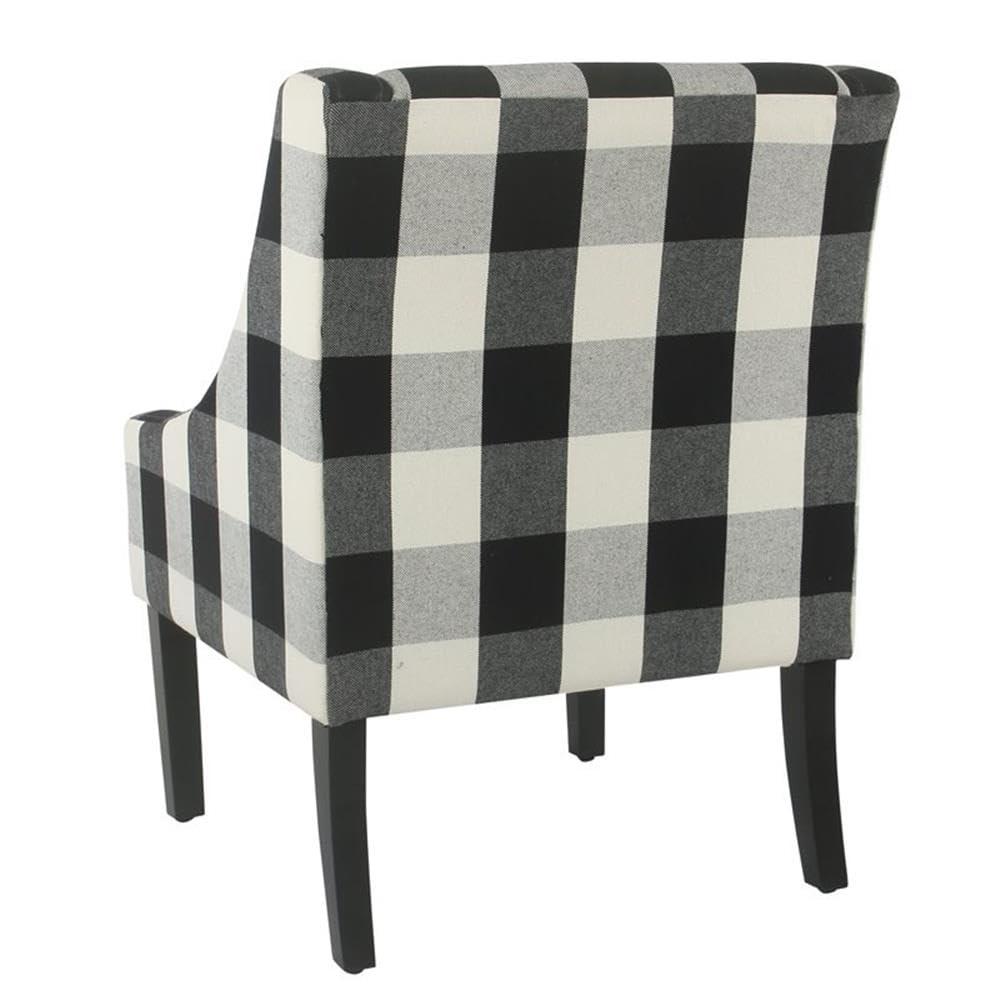 HomePop Modern Swoop Accent Armchair Black Plaid : Cotton Upholstery, Wood Legs, Foam Fill, No Assembly Required