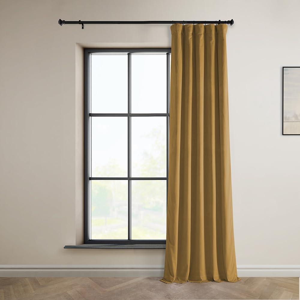 Half Price Drapes Retro Gold Heritage Plush Velvet Room Darkening Curtains (1 Panel), 50W X 96L
