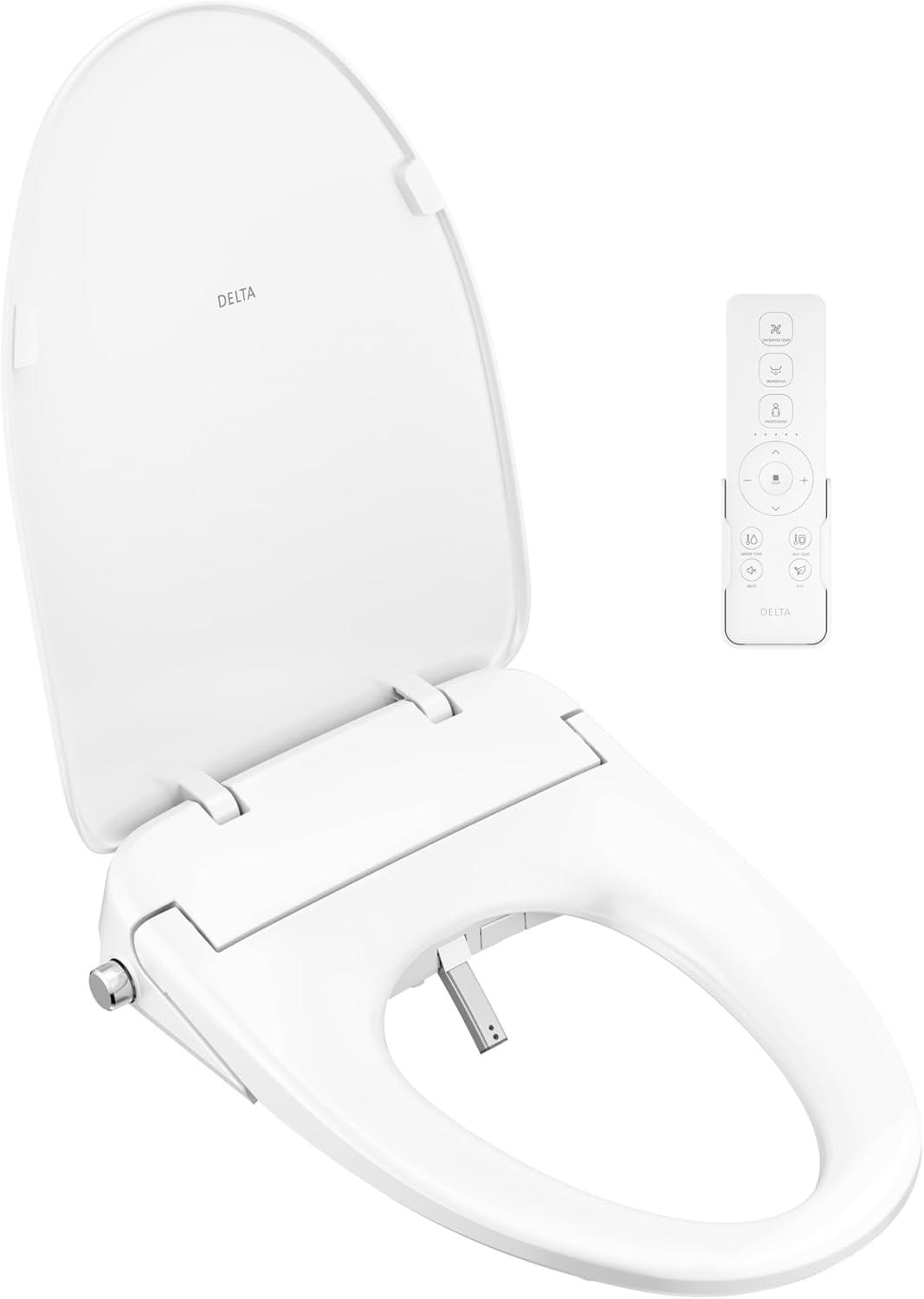 White Elongated Electric Bidet Toilet Seat with Remote