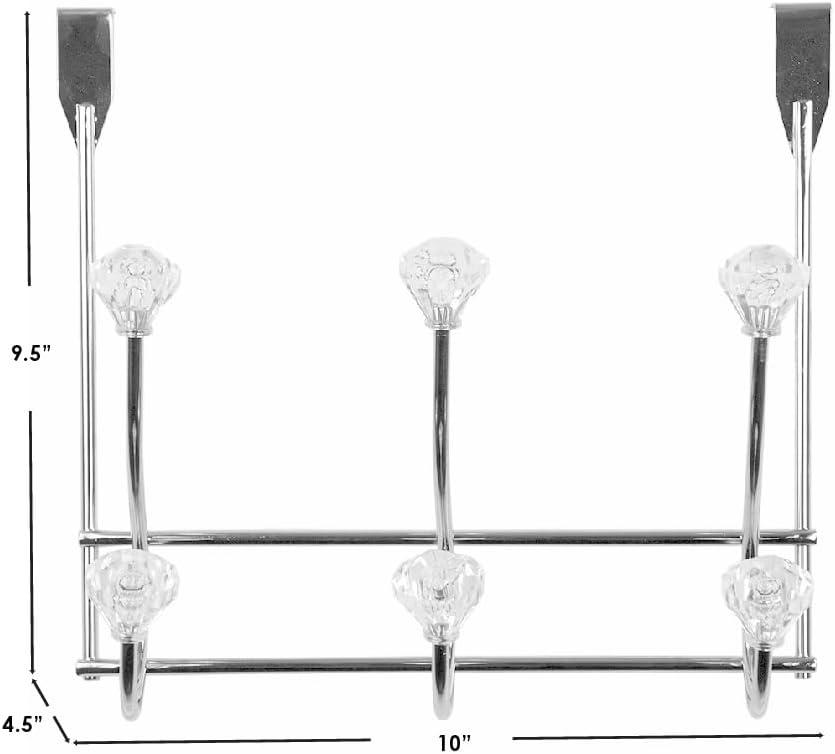 Home Basics Chrome Plated Steel 3 Hook over The Door Hanging Rack, Crystals