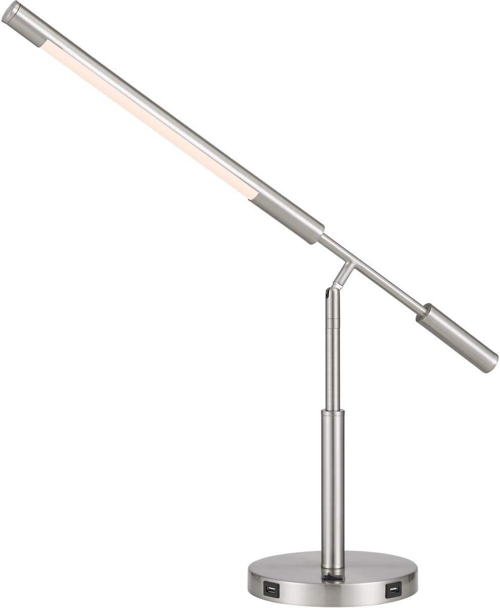 Auray Integrated Led Desk Lamp With 2 Usb Charing Ports. 780 Lumen, 3000K, On Off Rocker Switch At Base., Brushed Steel