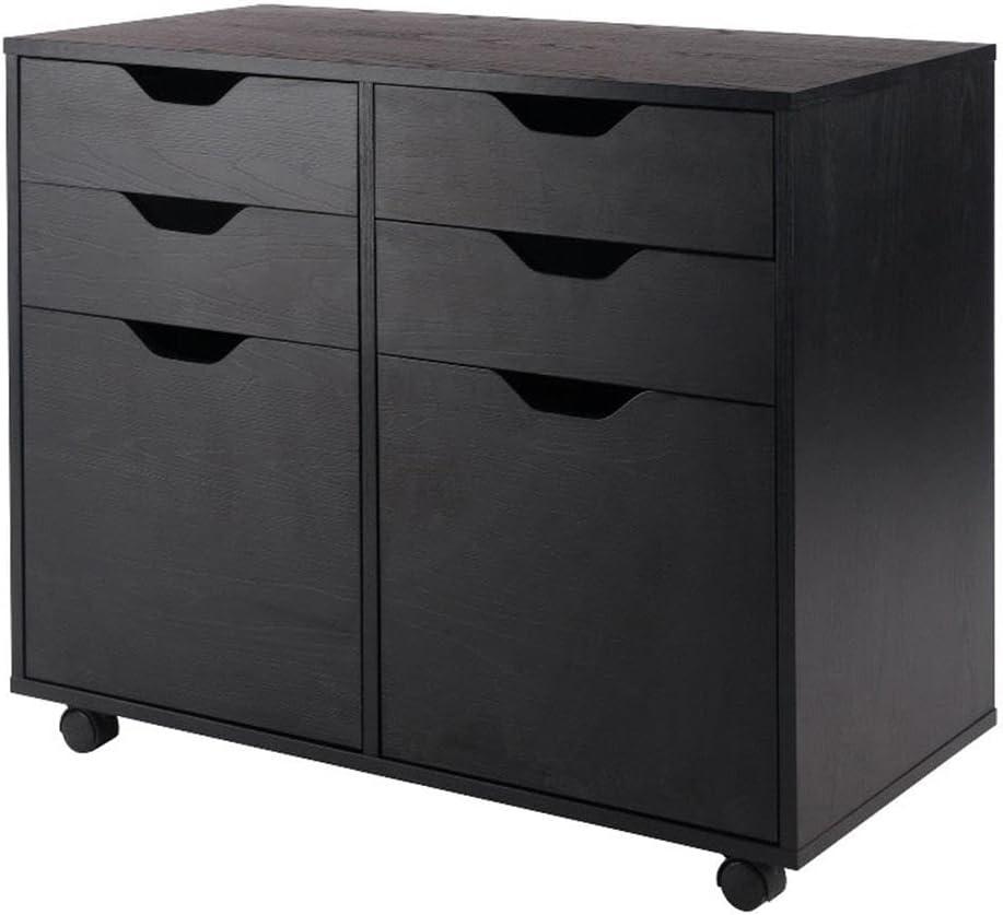 Halifax 2 Sections Mobile Storage Cabinet Black - Winsome: Wheeled Organizer with Locking Casters