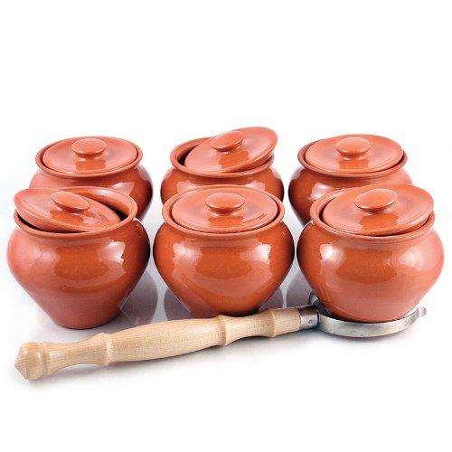 STP Goods  Natural Clay Stoneware Ramekins w/ Oven Fork Set of 6