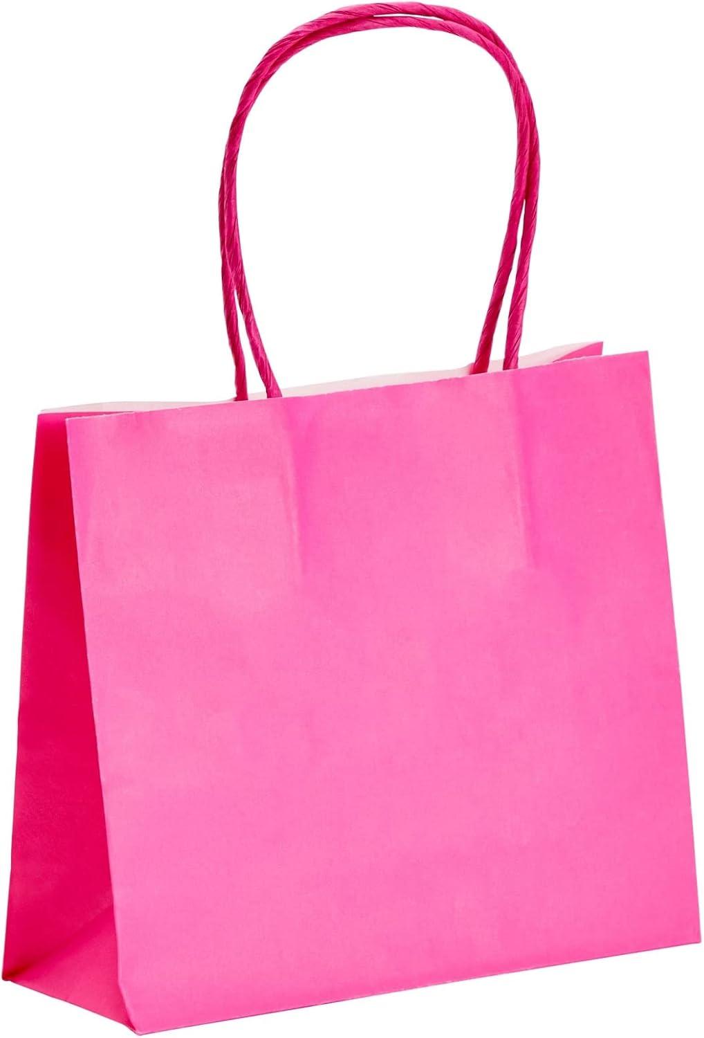 Sparkle and Bash 50 Pack Mini Pink Gift Bags with Handles, Bulk Kraft Party Favor Bags, 6 x 5 x 2.5 in