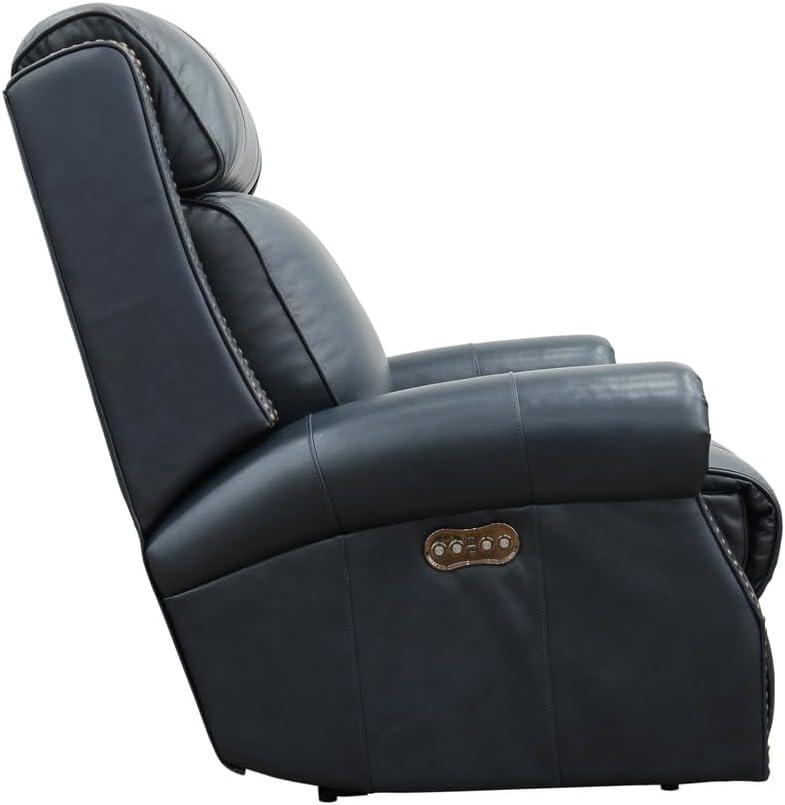 Shoreham Blue Leather Swivel Recliner with Wood Accents