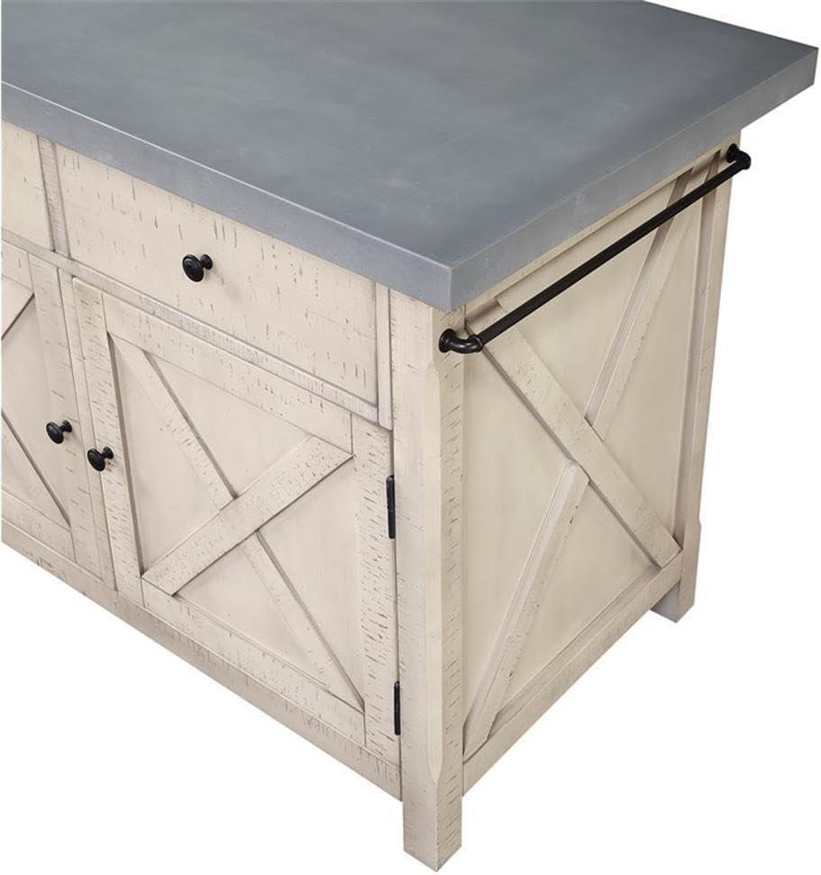 OSP Furniture Nashville Kitchen Island with Cement like Grey Top and 2 Stools