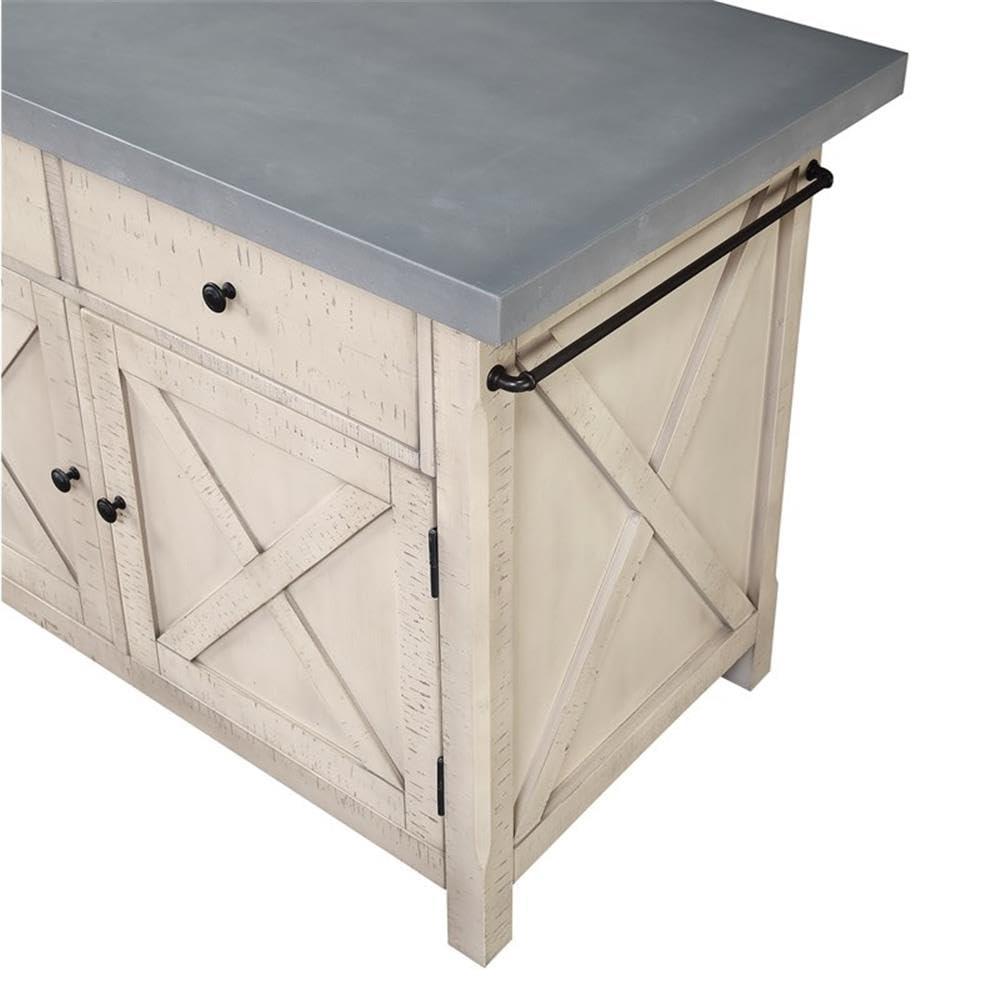 OSP Furniture Nashville Kitchen Island with Cement like Grey Top and 2 Stools